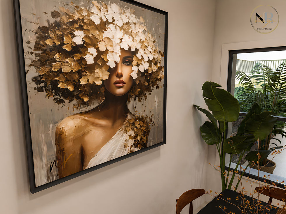 Luxury floral portrait wall art in contemporary dining interior