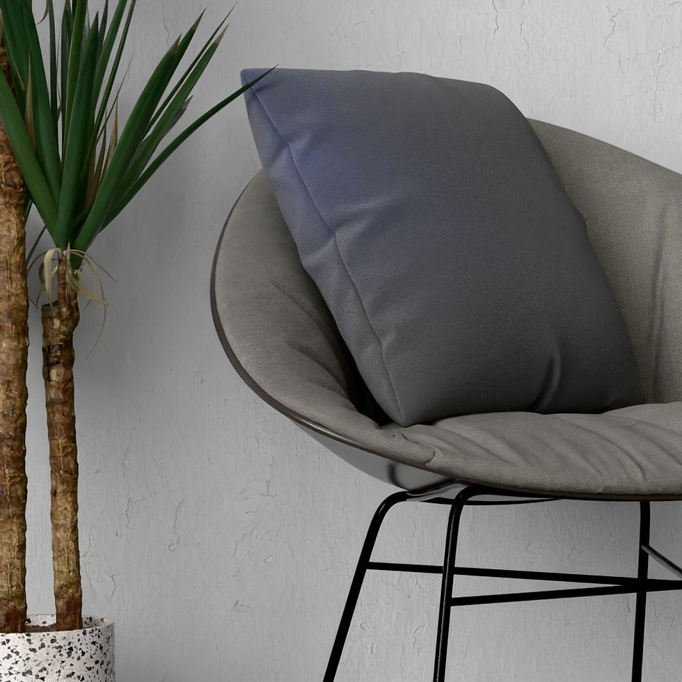 Thumbnail: Side angle of the navy blue faux suede cushion on a chair.