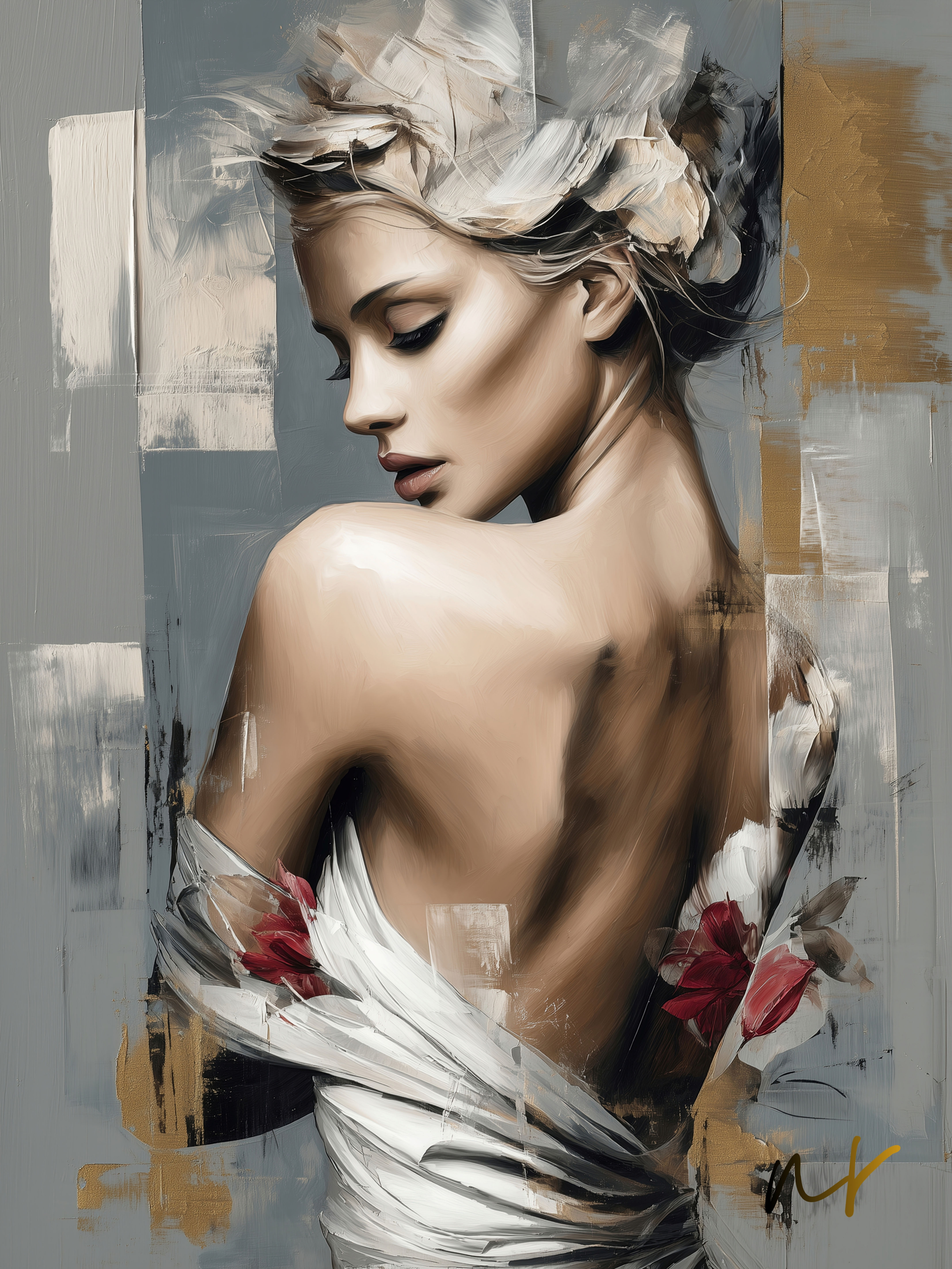 Persephone feminine wall art featuring an elegant portrait in soft neutral tones