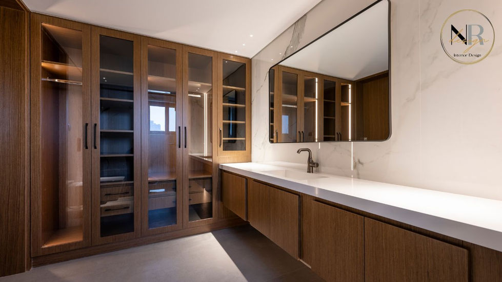 custom wardrobe and vanity in Dubai luxury interior with wood finish and modern design