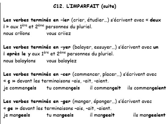 CONJUGAISON : C.12 (suite) L'imparfait (pour jeudi 10 avril)