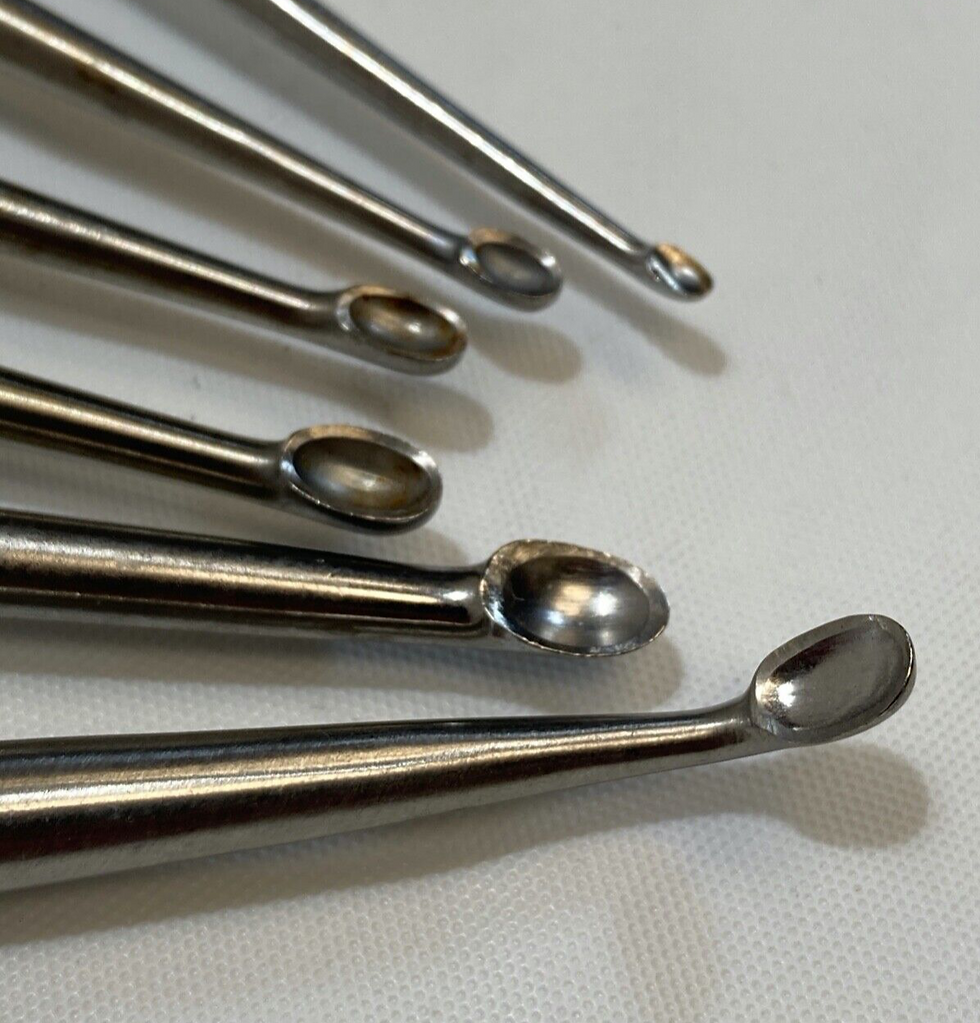 Thumbnail: Set of 6 Jarit Straight Brun Bone Curettes 9" Solid Hex Handle Orthopedics