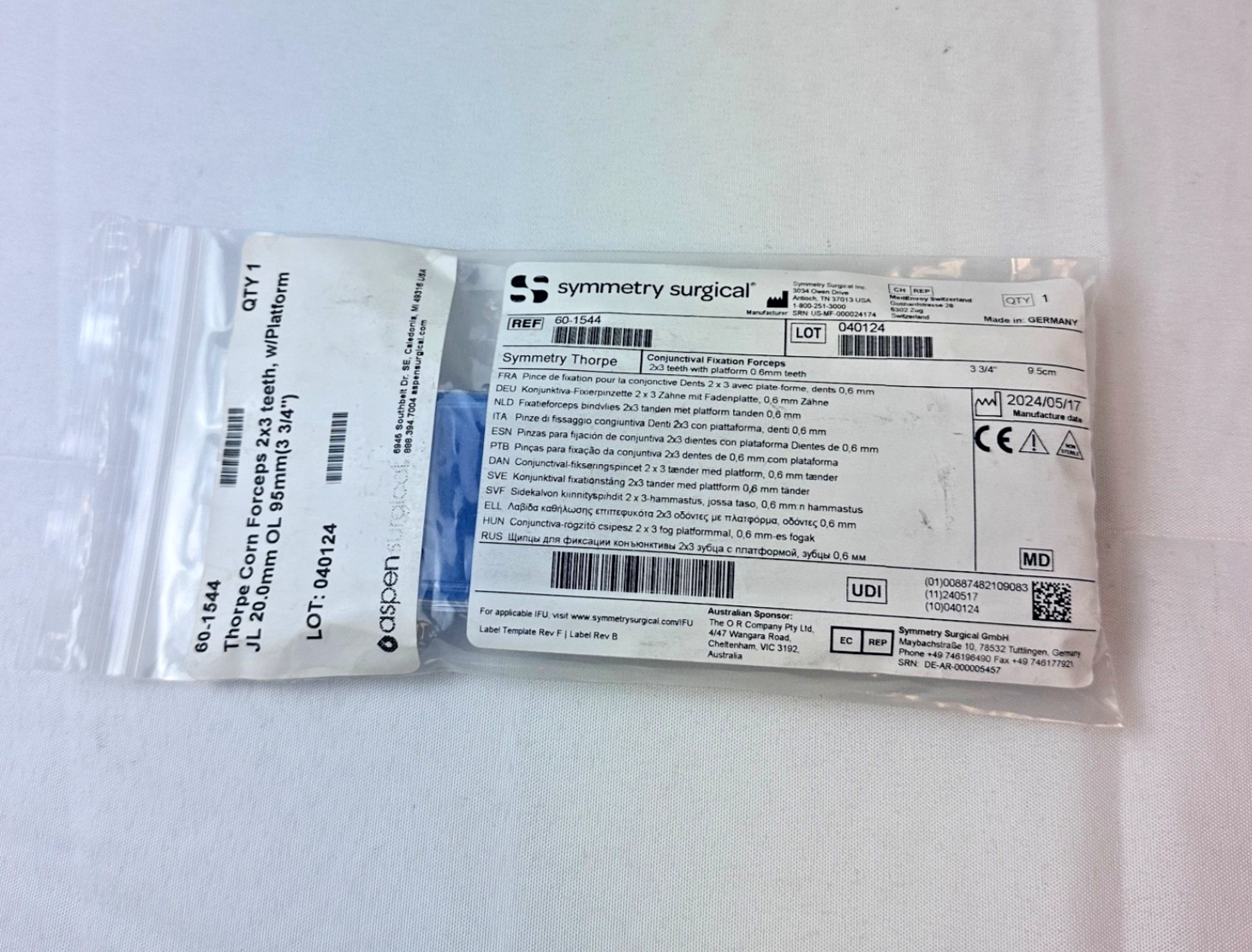Symmetry Surgical 60-1544 SSI Ultra Thorpe Conjunctival Fixation Forceps