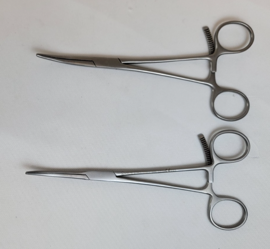 Set of 2 Tornier Crile Hemostatic Forceps, Curved Jaws, 7-1/2"