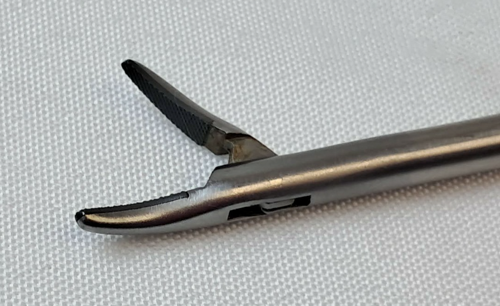 Thumbnail: 5mm x 33cm German Stainless Laparoscopic TC Needle Holder Curved Left