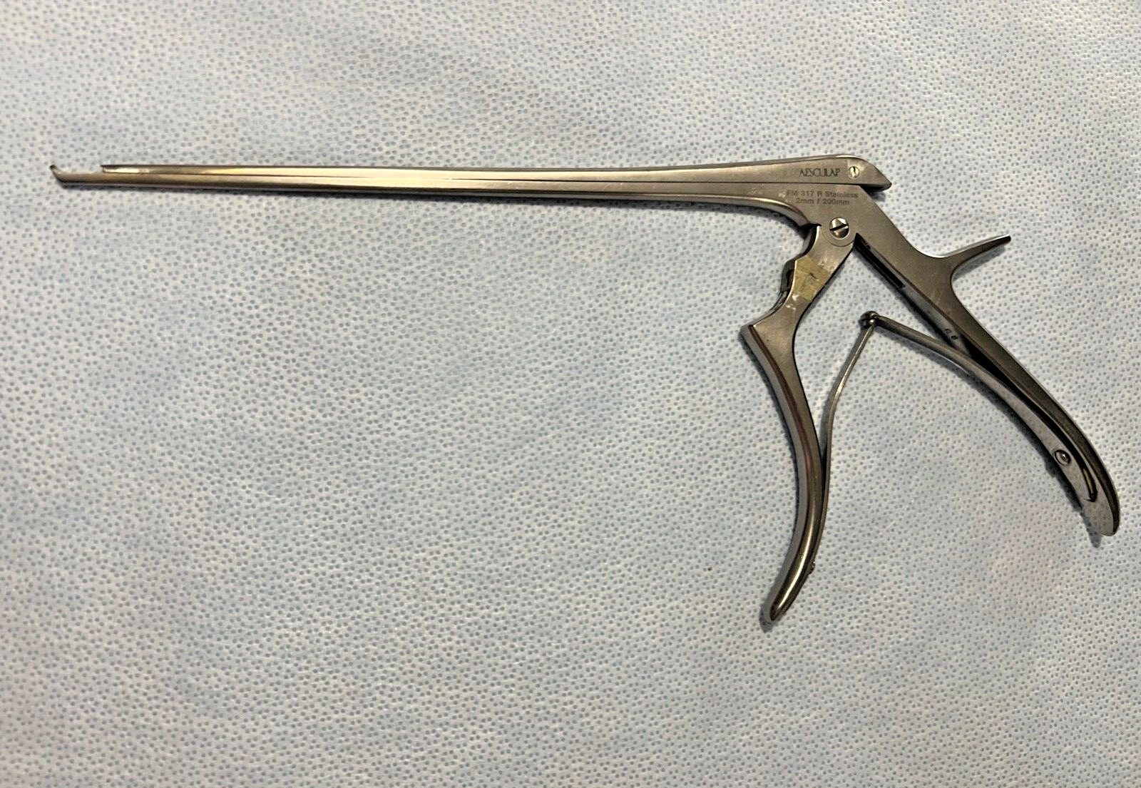 Aesculap FM317R Micro Kerrison Bone Punch 2mm X 40° Upbite X 8" Length Neuro