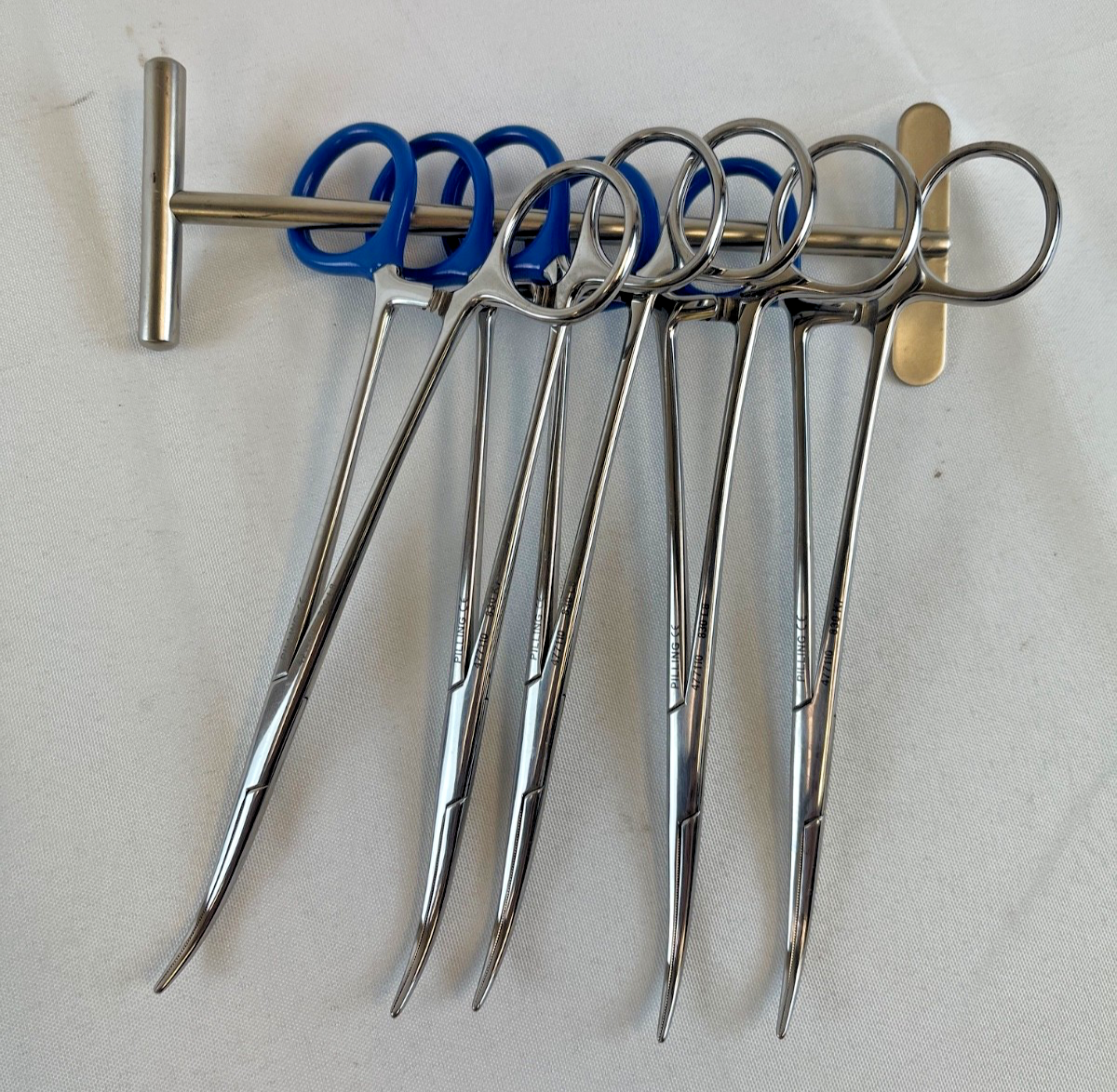 Set of 5 Pilling 477110 Coller Hemostatic Forcep Curved 38mm x 1.8mm Tip L: 6.5"