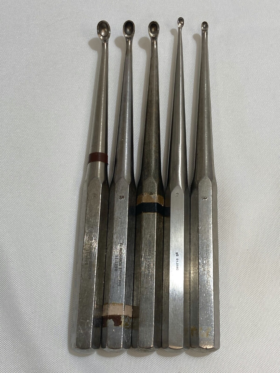 Thumbnail: Set of 11 Richards Straight & Angled 9" Heavy Bone Curettes Orthopedics Trauma