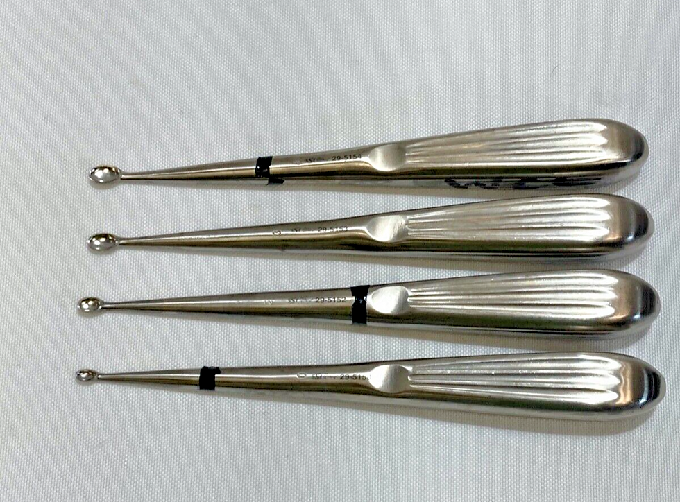 Thumbnail: Set of 4 SSI Ultra Brun Bone Curettes 7" Sizes 0/1/3/4 Orthopedic Trauma