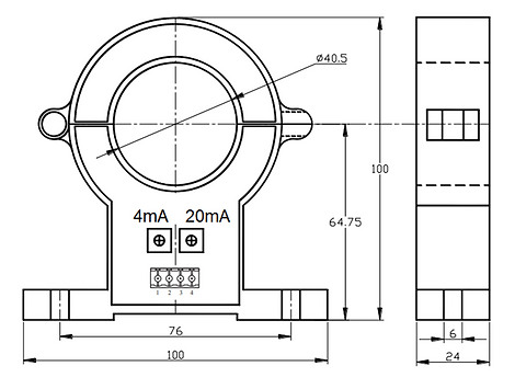 Encombrement capteur 1500A 4-20mA
