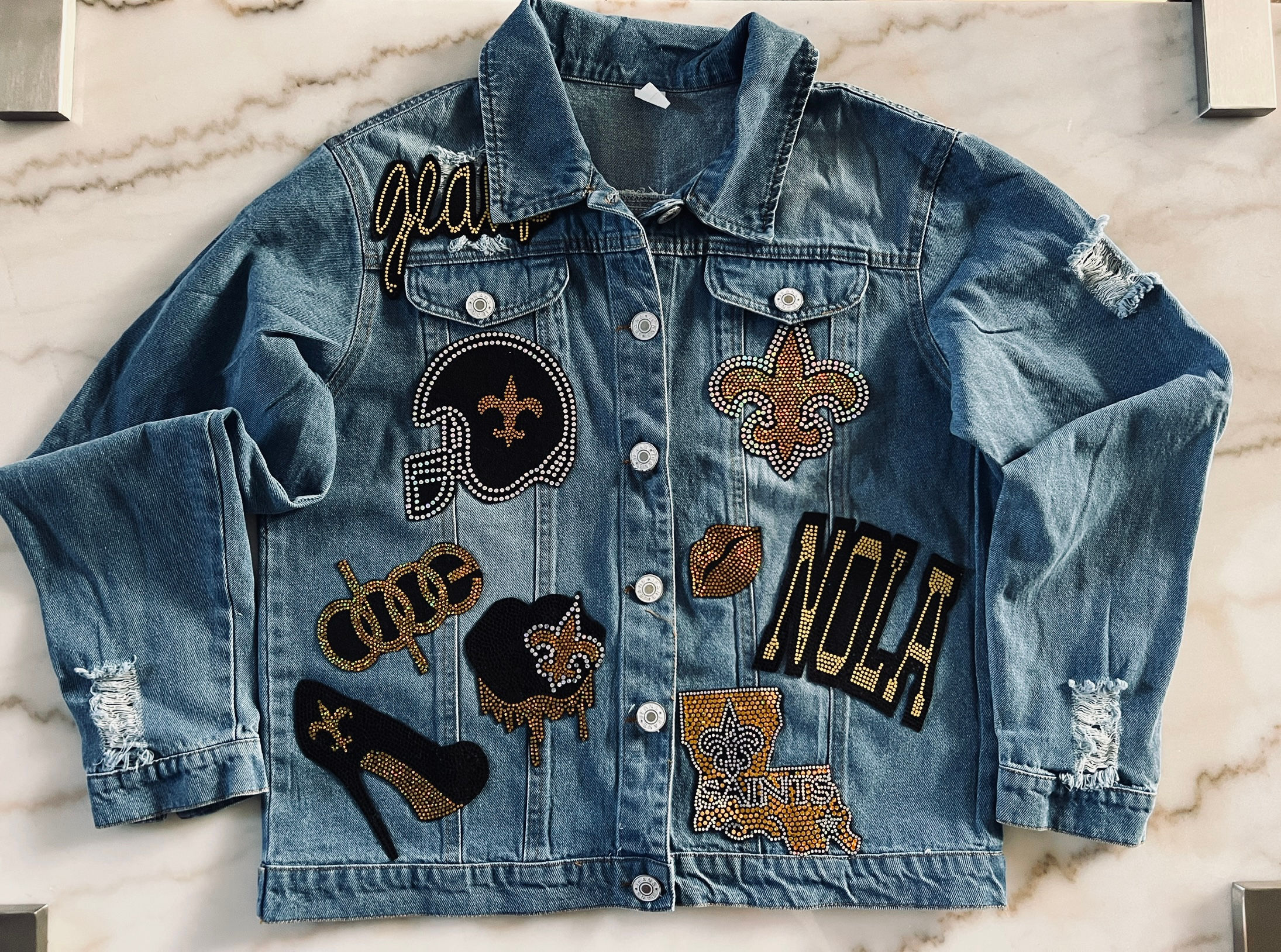 New Orleans Saints Distressed Patch Jacket