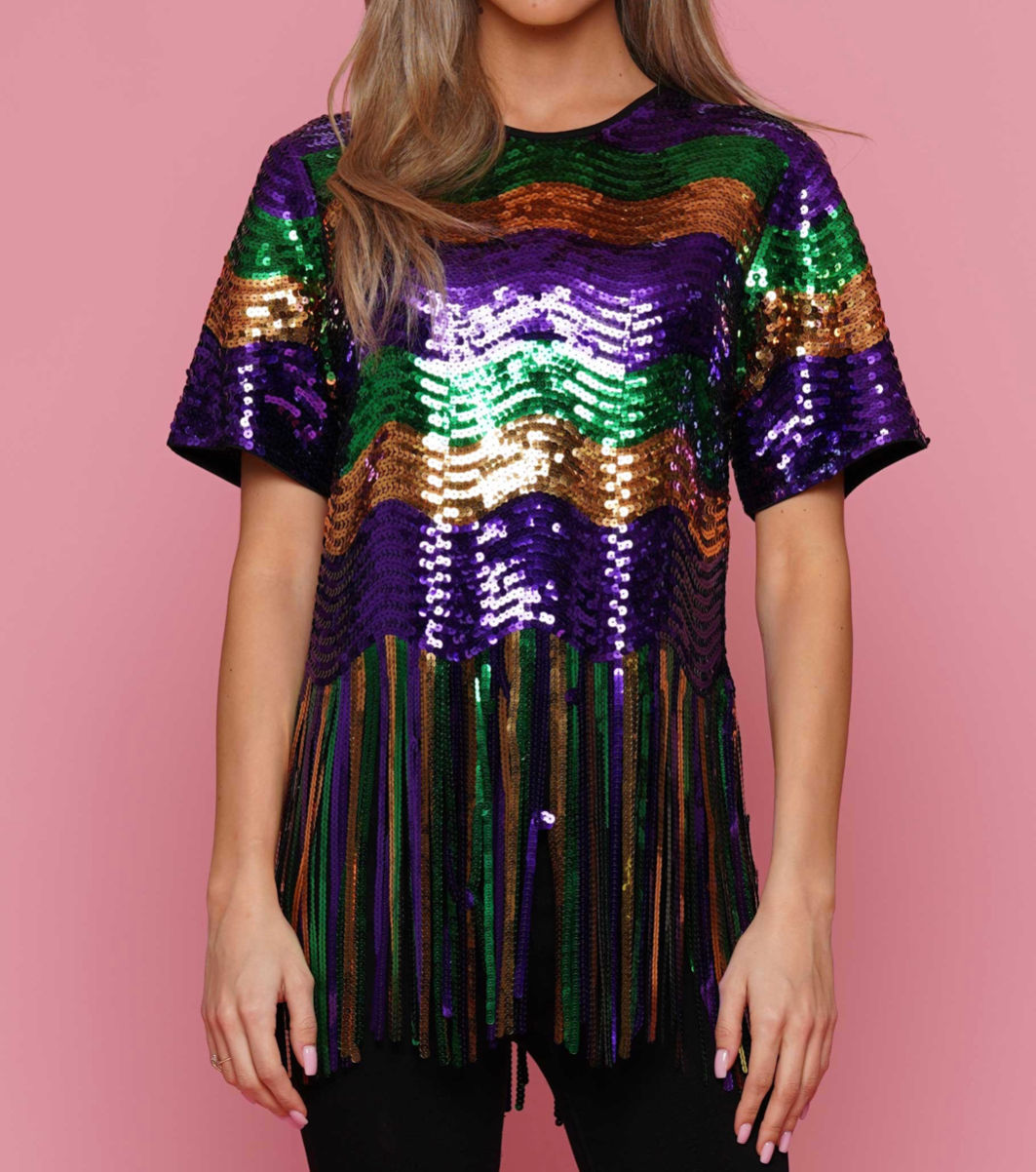 Mardi Gras Sequin Fringe Top