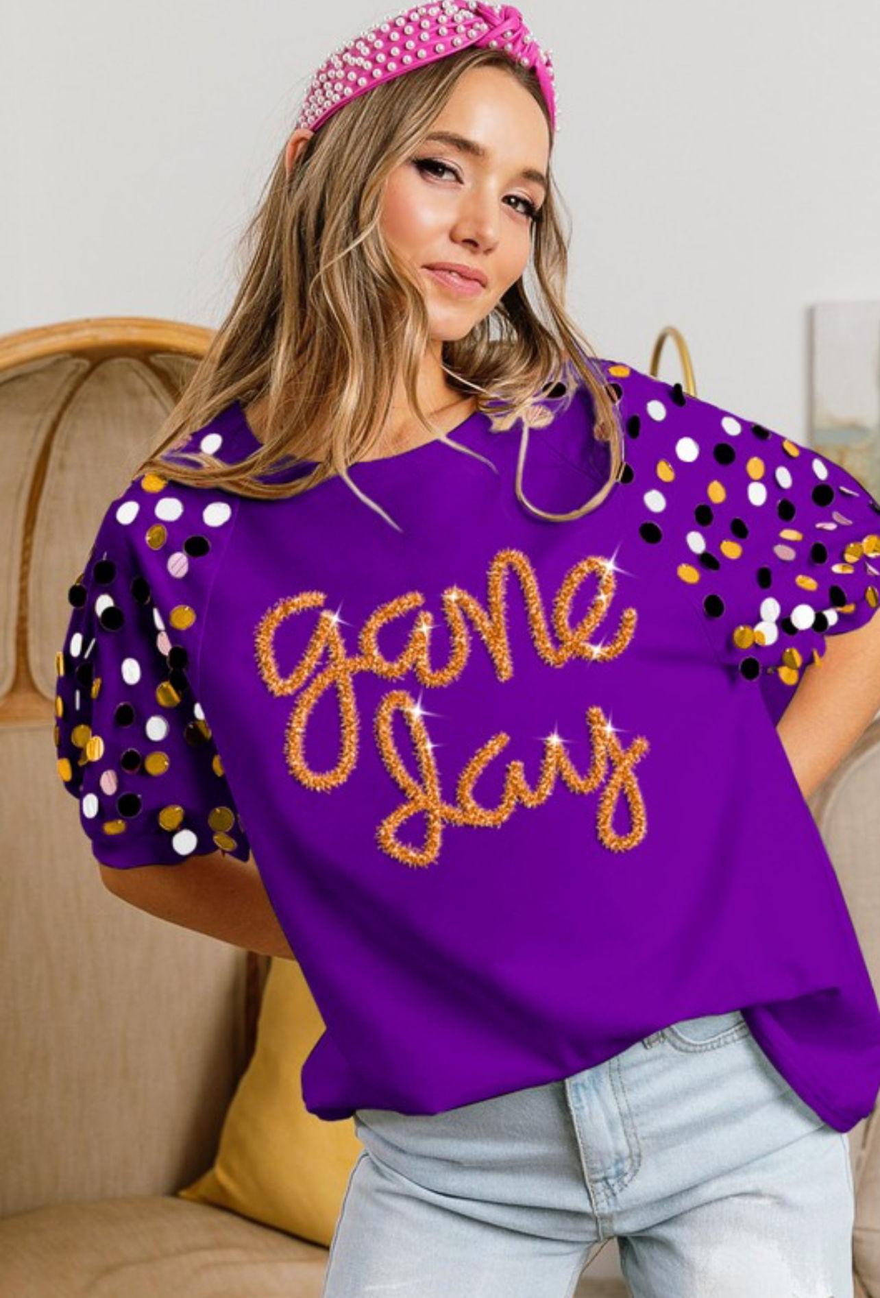 GAME DAY METALLIC LETTER TOP - Purple