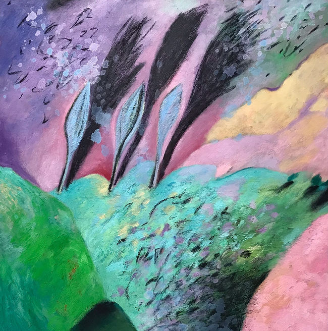 Miguel Angel Ortiz Bonilla. De los tres, Sombras. Óleo y carbón sobre tela, 80x80cm 2022 .