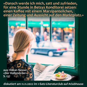 „Danach werde ich mich, satt und zufrieden, für eine Stunde in Betsys Konditorei setzen: einen ...