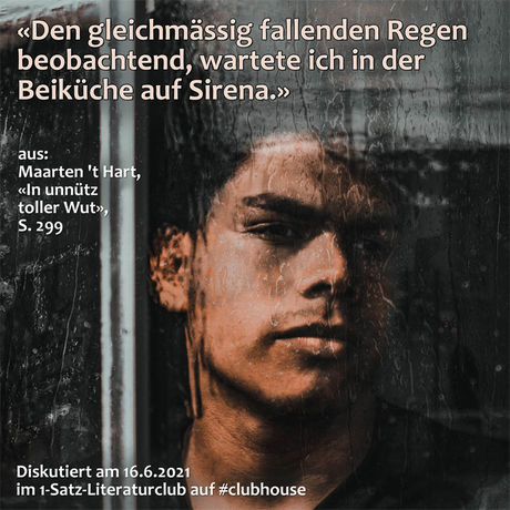 „Den gleichmässig fallenden Regen beobachtend, wartete ich in der Beiküche auf Sirena.“