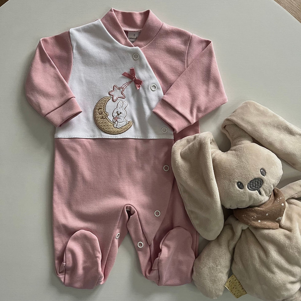 Miniatura: Babygrow de algodão - Coleção Coelho na lua