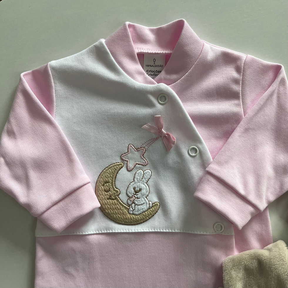 Miniatura: Babygrow de algodão - Coleção Coelho na lua