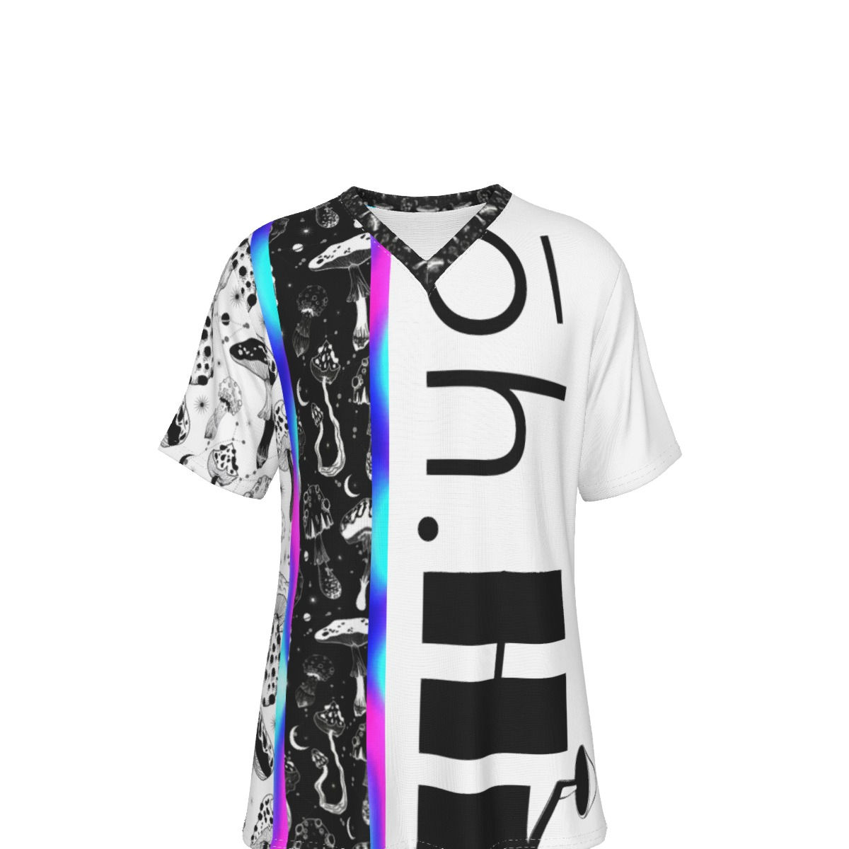 Men's V-Neck Tee "Hi. STRIPE / MUSH PRINT" (white)