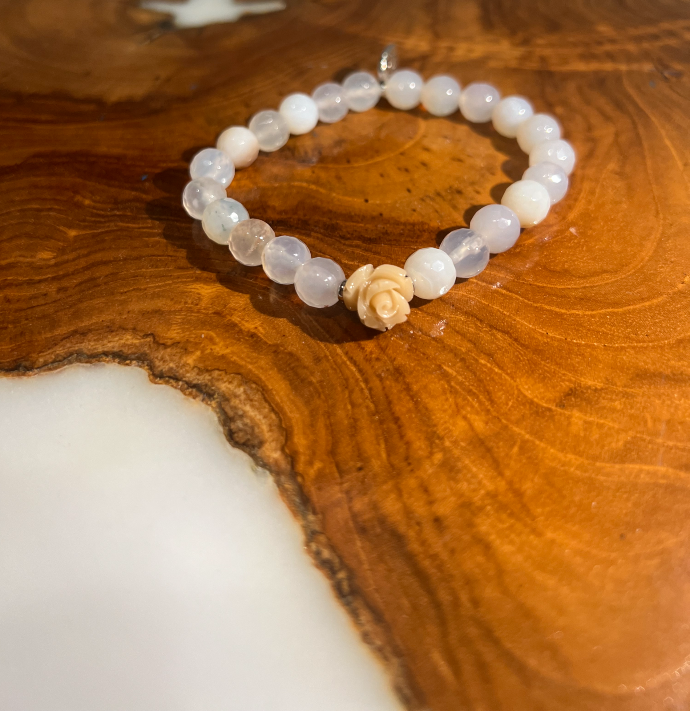 Flower Agate and Coral Carved Rose