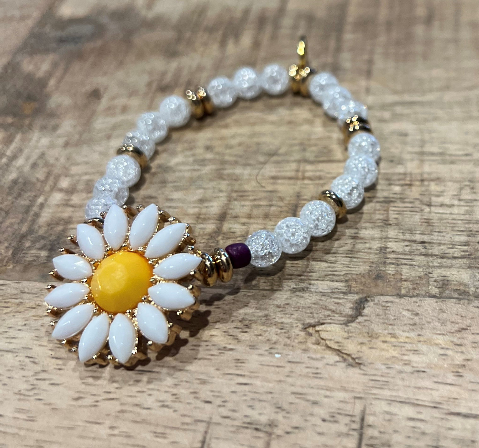 Daisy Bracelet with Crackle Quartz Beads