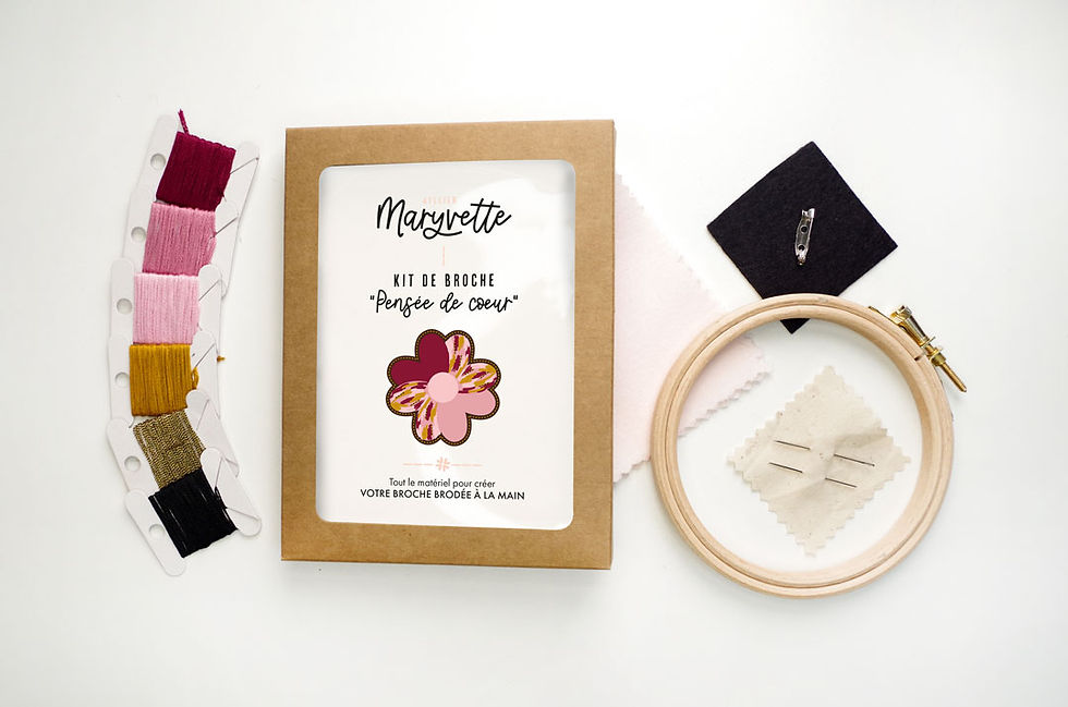 Miniature : Composition du kit de broche à broder "Pensée de coeur"