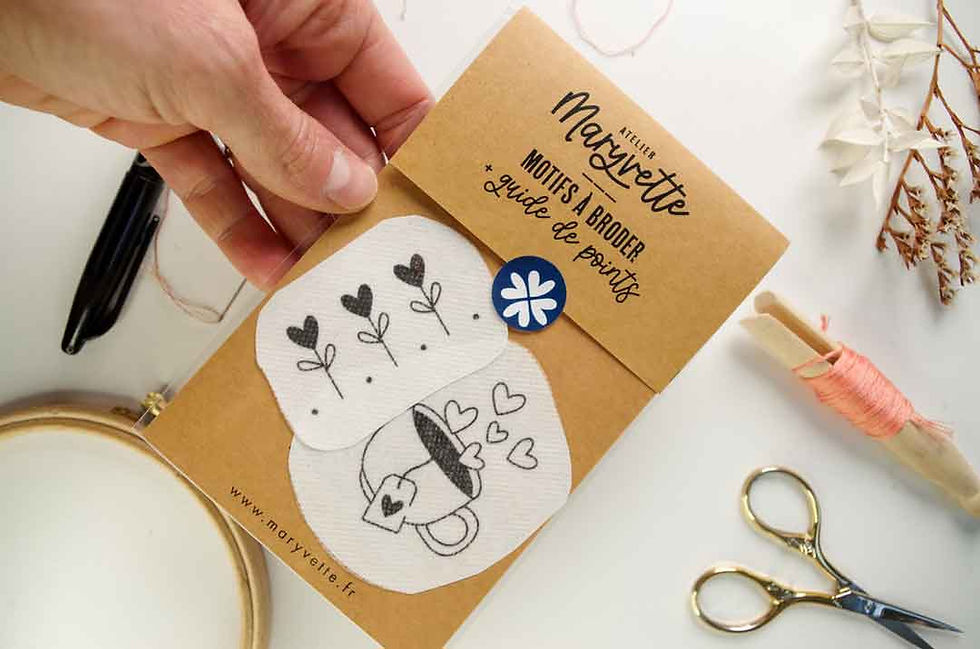 Motifs à broder hydrosolubles tulipes coeur et tisane coeur