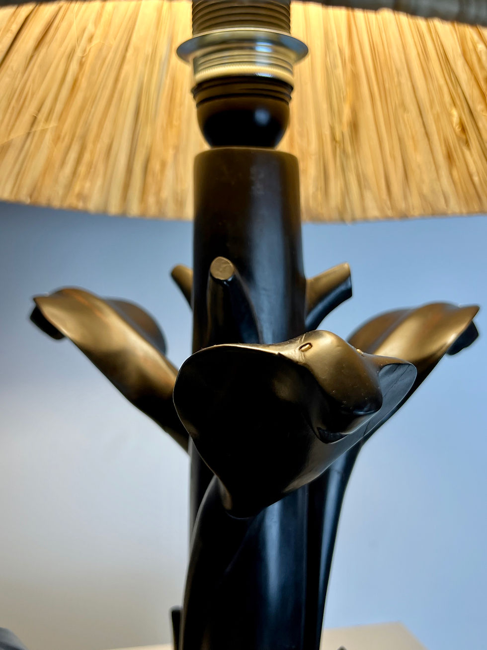 Thumbnail: Unique fauna table lamp in hard wood, 1950's