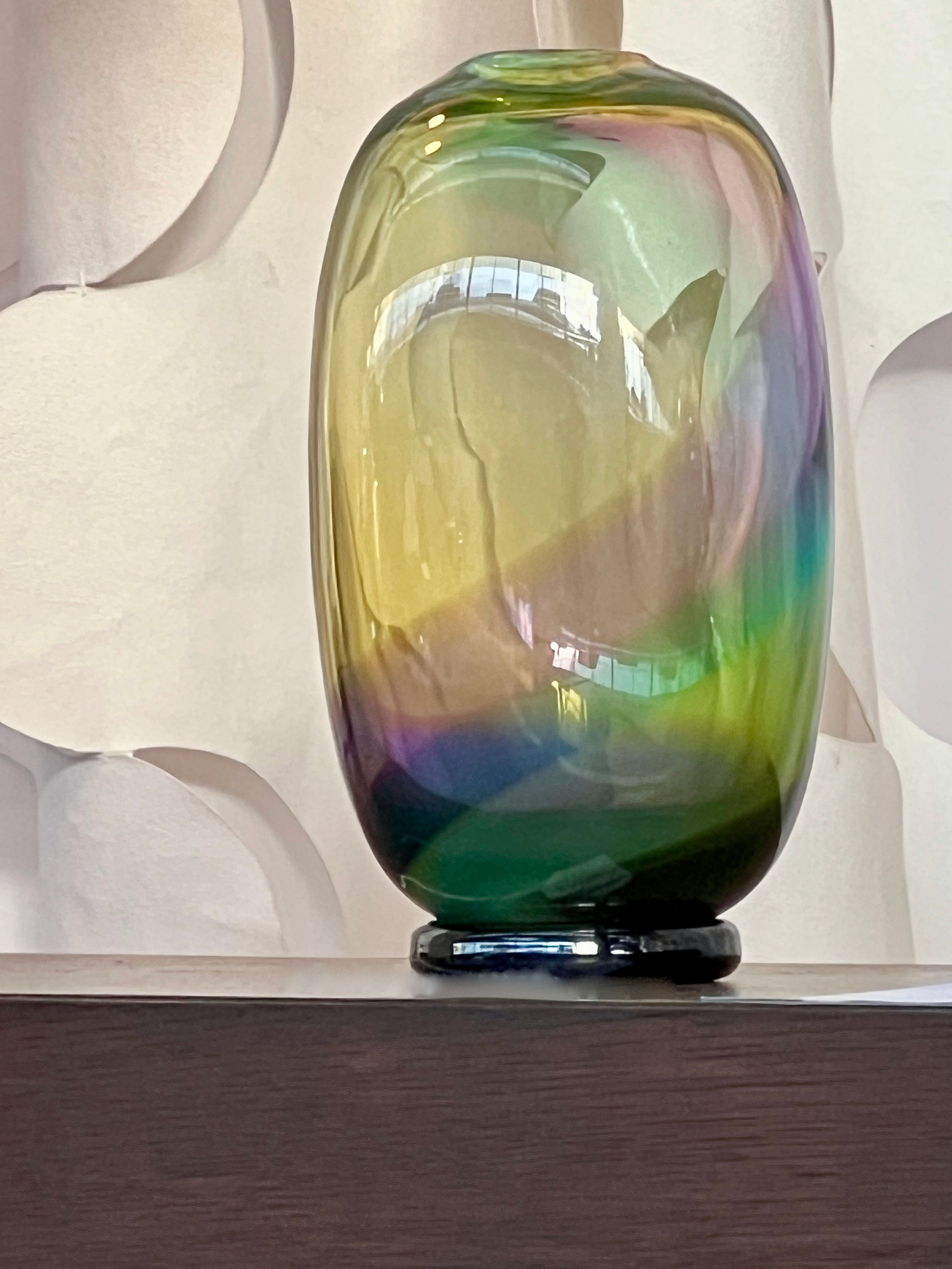 Mouth blown glass vase, signed