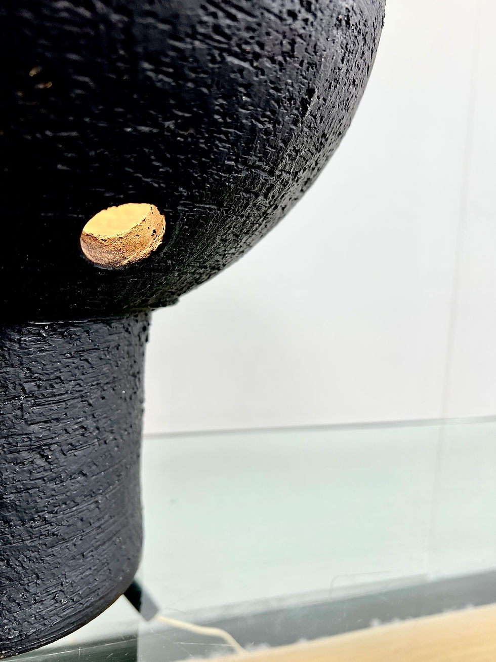 Thumbnail: Brutalist black ceramic table lamp, France 1960