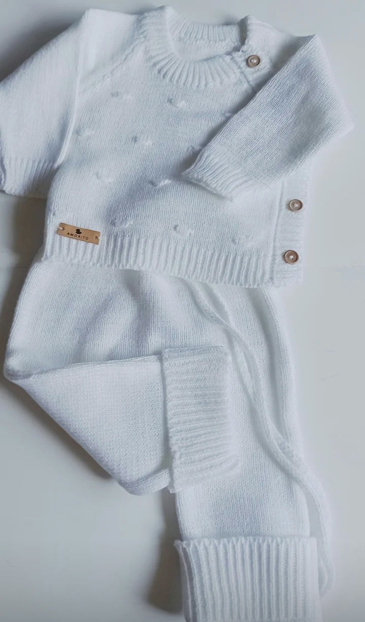 Miniatura: Conjunto tejido de punto bodoques blanco 