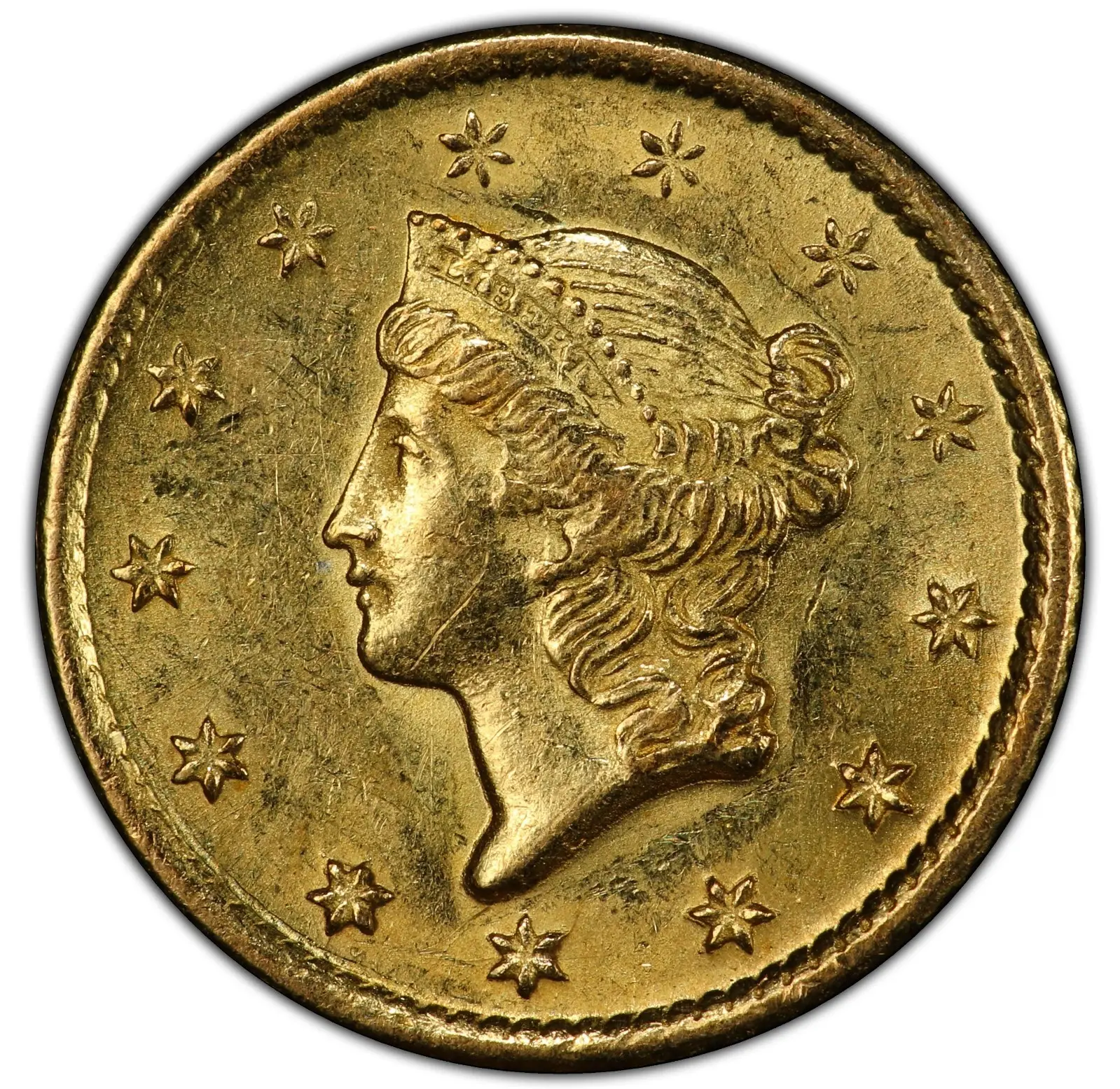 1849 $1 PCGS MS-60 S.S. Central America Shipwreck with pinch of gold dust