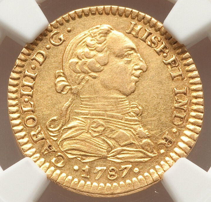 1787 Mexico Charles III gold Escudo Mo-FM NGC MS-61 Sole Top Pop