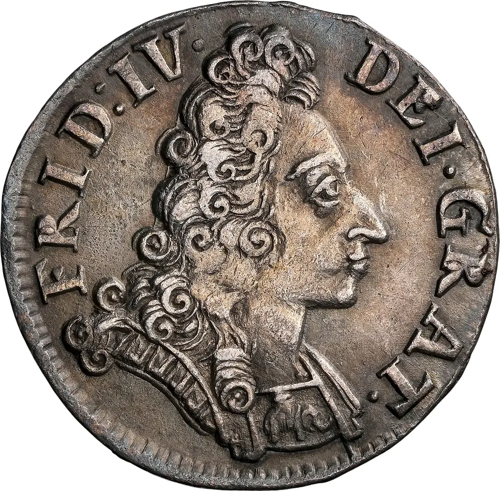 Thumbnail: 1704 Denmark SILVER 8 Skilling Glückstadt Mint Frederik IV NGC AU-58