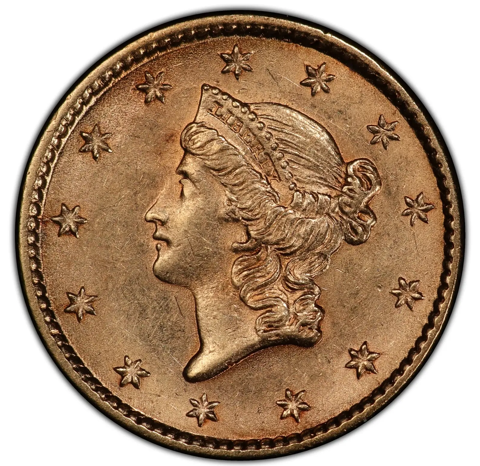 1853 $1 PCGS AU-58 S.S. Central America Shipwreck with pinch of gold dust