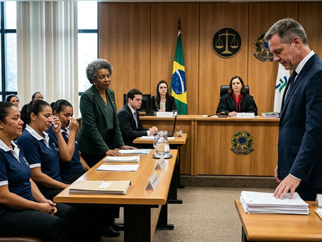 Trabalhador faz retratação a trabalhadores durante audiência (gerada por IA)