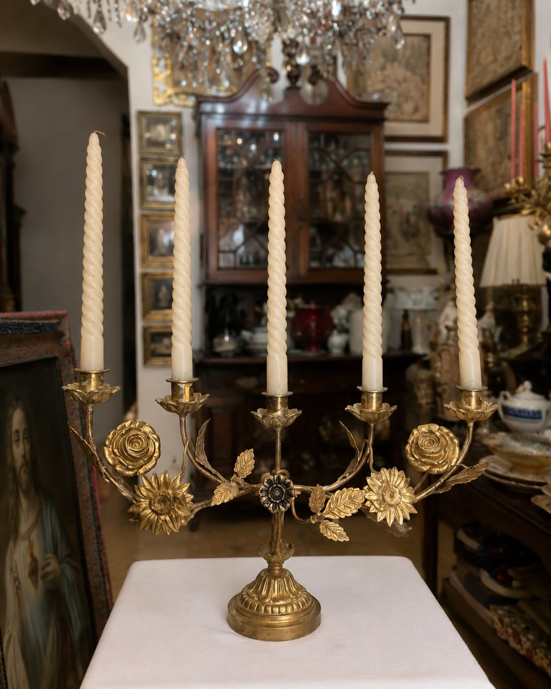 Candelabro victoriano en bronce hecho a mano para 5 velas