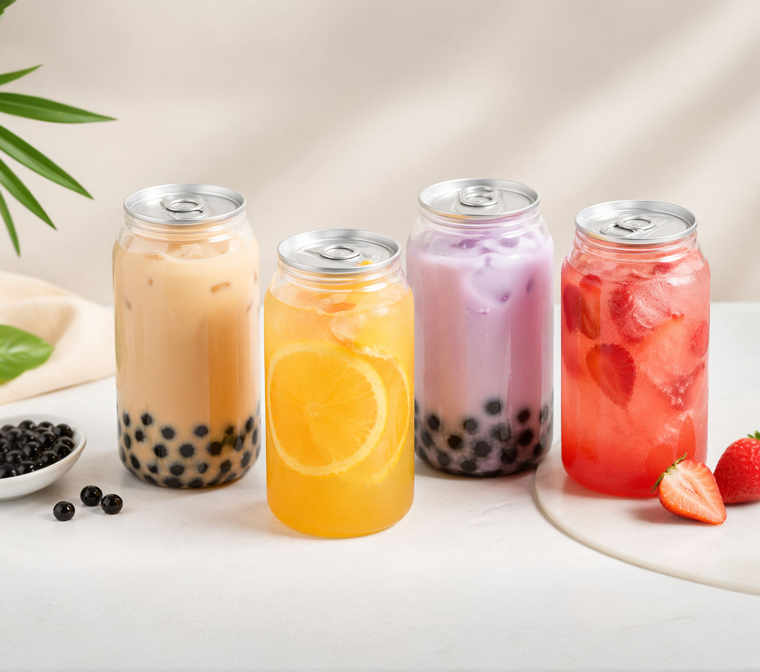 Premium Clear PET Plastic Beverage Cans with Aluminum Easy-Open Lids
