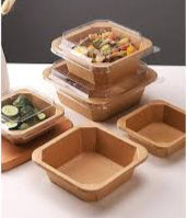 Thumbnail: Premium Square Kraft Paper Food Bowls with Clear PP Lids