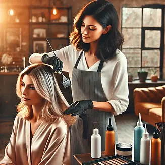 DALL·E 2025-02-27 11.41.48 - A young and dynamic female hairdresser applying hair dye to a