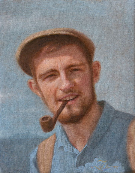 Michael May man smoking pipe painting vintage