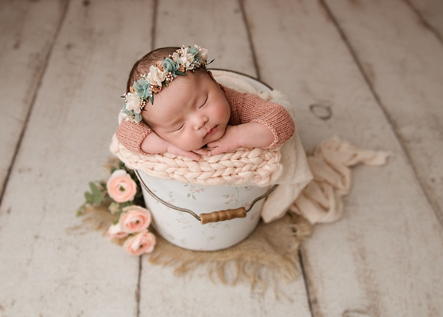 Andover baby photographer, newborn baby girl with flower halo