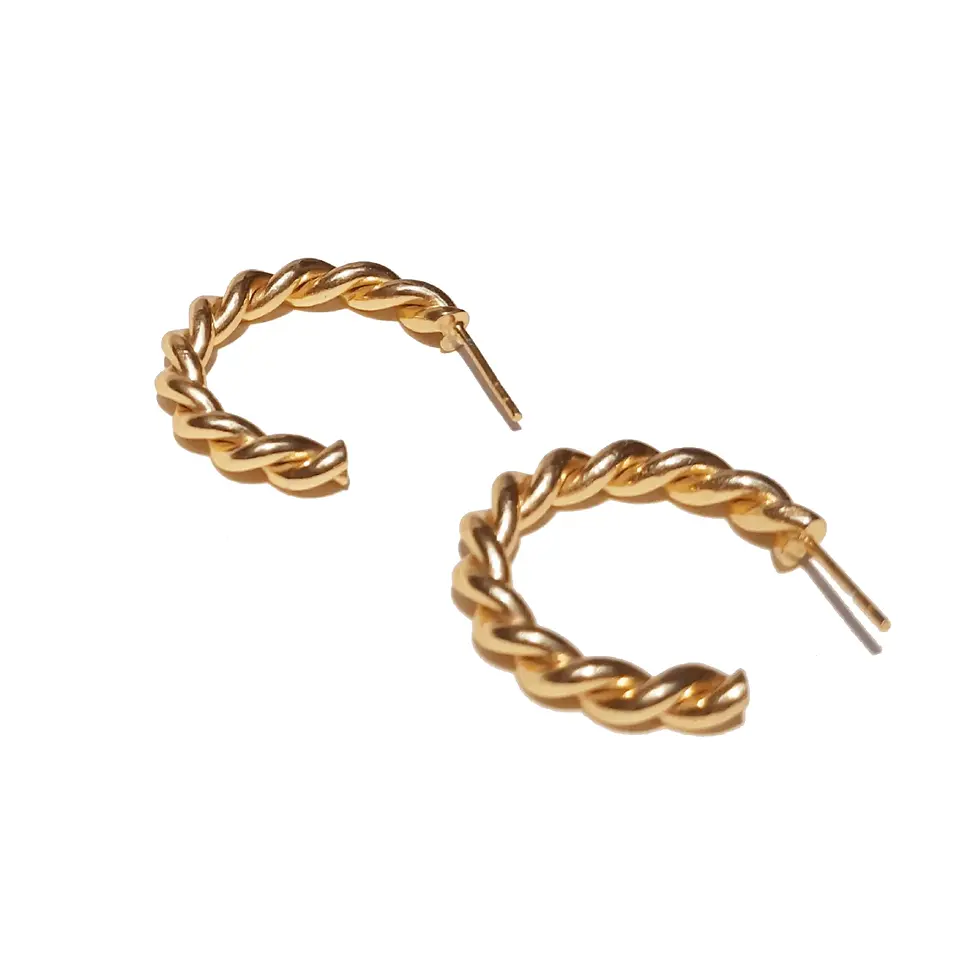 Thumbnail: Baguette Twisted Gold Hoop Earrings