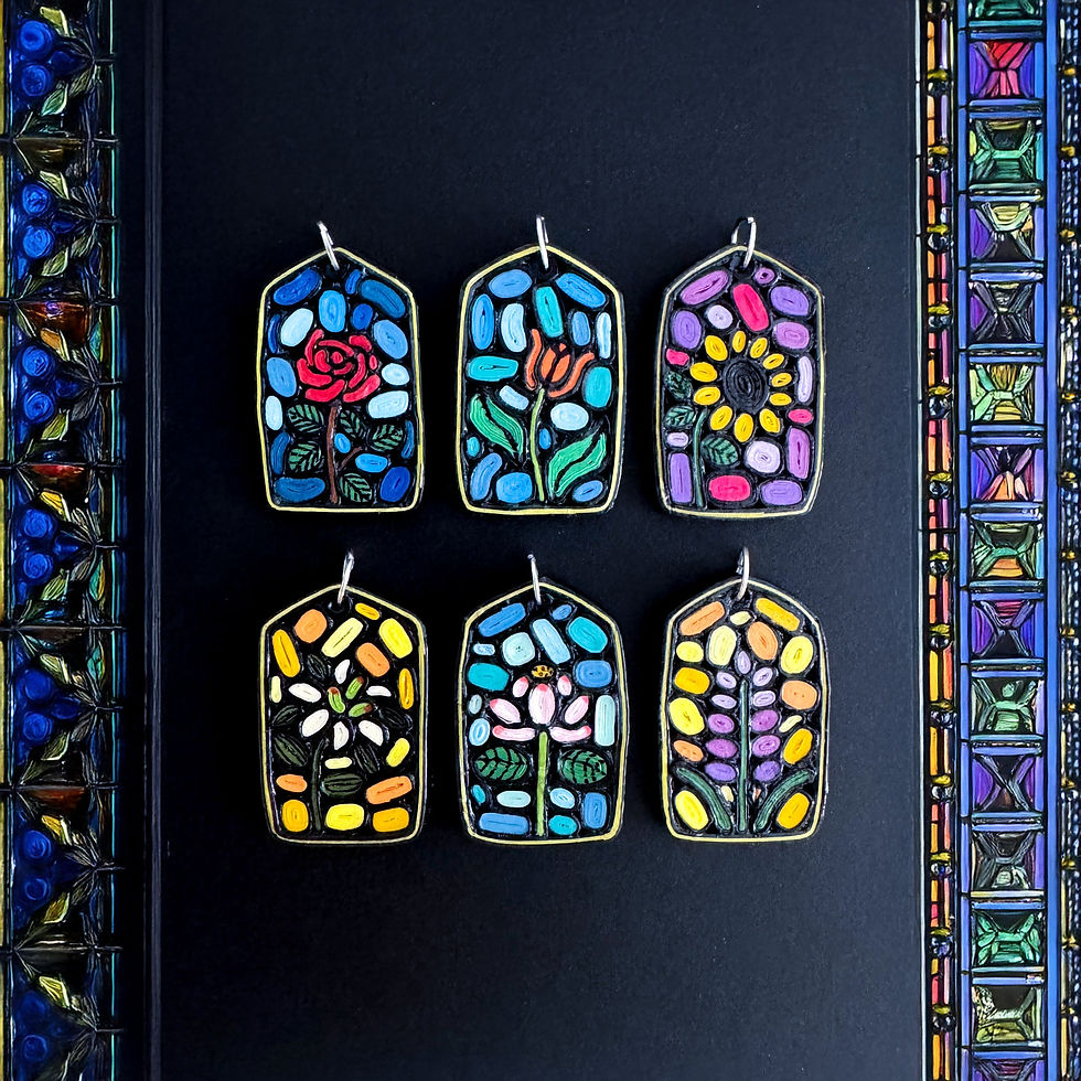 Fascinating Floral Stained Glass Pendant Necklace