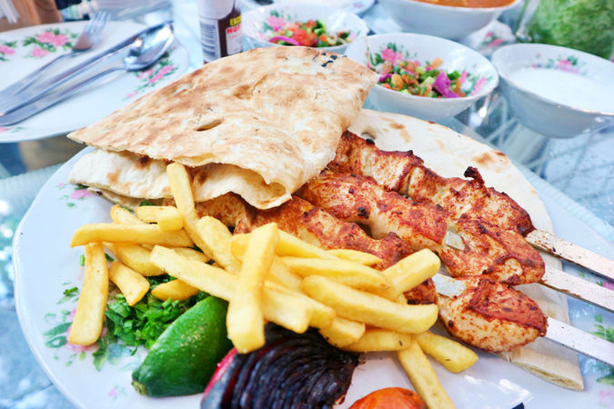 Kebab with fries