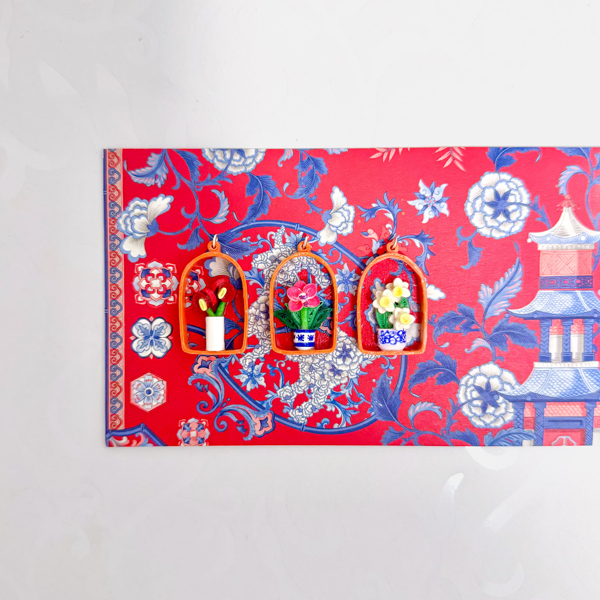 Chinese New Year Red Packet Flower Earrings