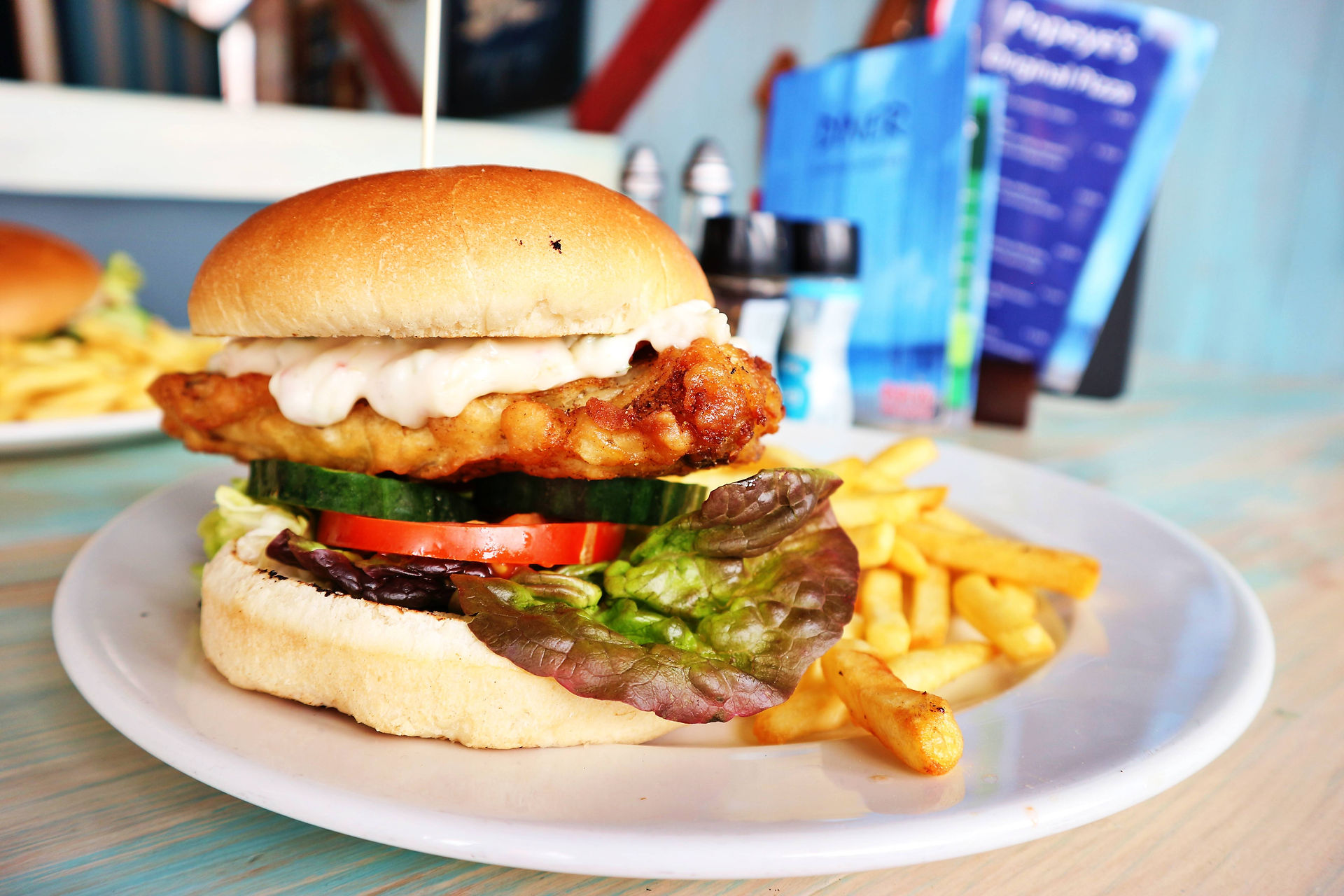 Fish burger with fries