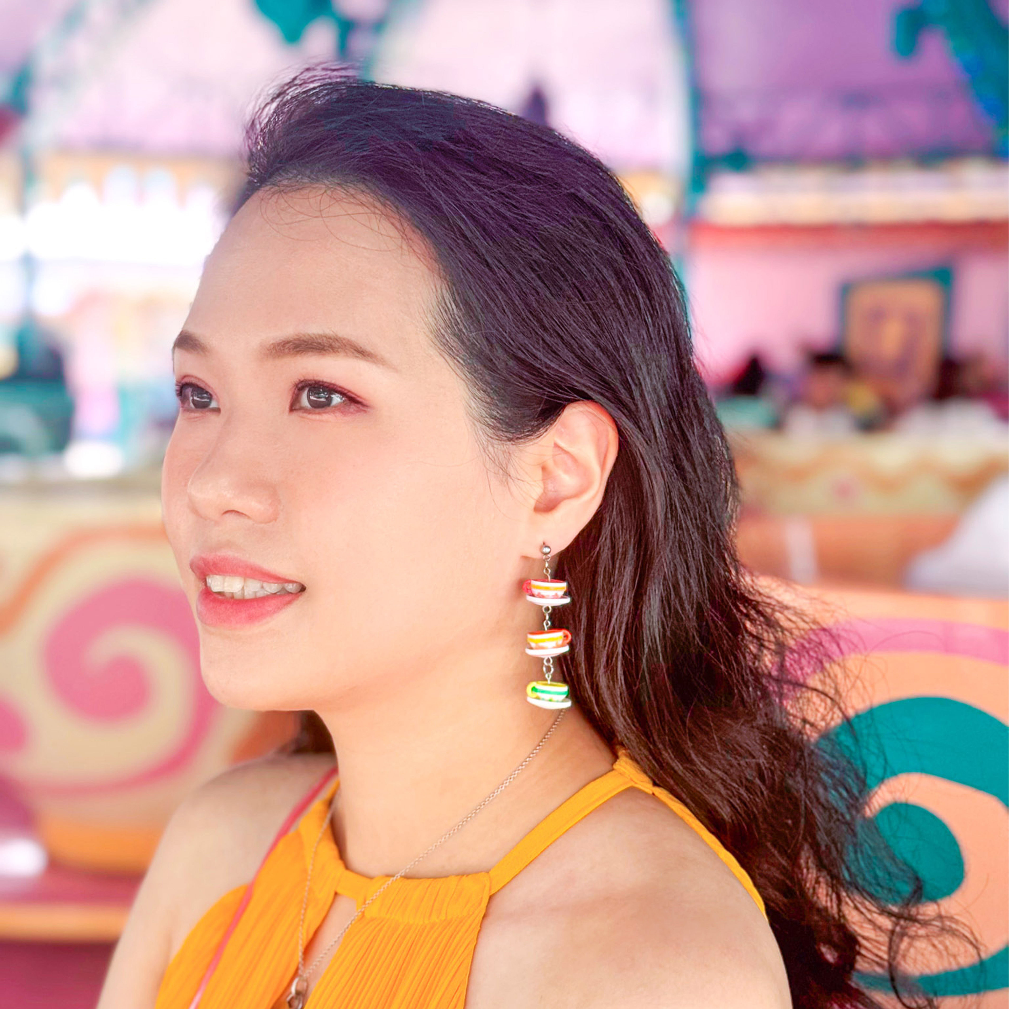 Theme Park Spinning Tea Cup Ride Dangle Earrings