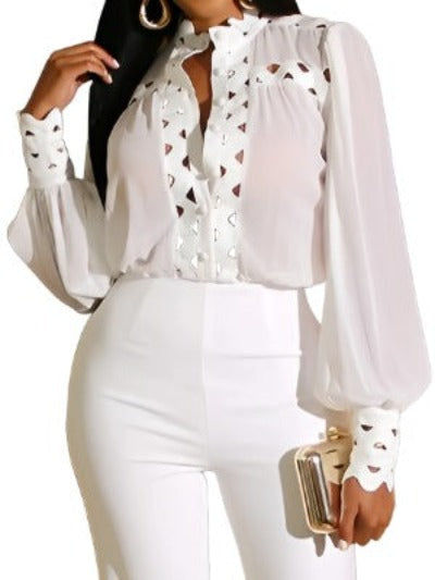 Shift Long Sleeve Formal Stand Collar Top