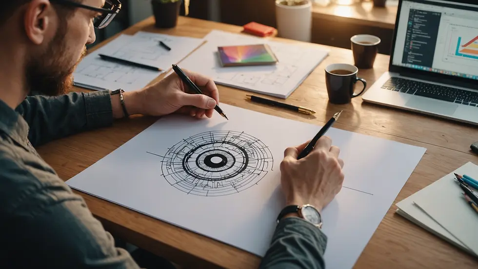 Eye-level view of a designer working on logo drafts
